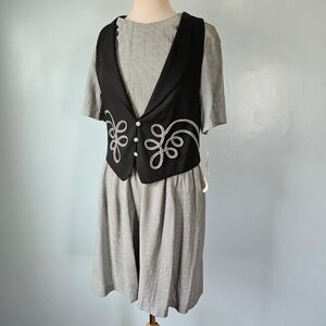 Vtg 90s K Studio Romper Sz 12 Black White Houndstooth Vest Soutache Teacher USA